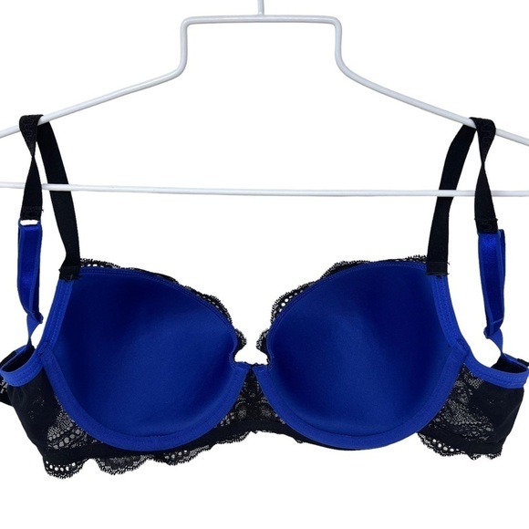 Le Mystere Isabella All Over Lace Bra Cobalt Blue Black Style 2535 Size 32E - Picture 7 of 12